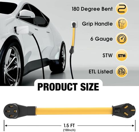 ETL Listed NEMA 10-50P to 14-50R 50 amp 3 Prong Dryer Plug EV Charger Adapter Heavy Duty 6 AWG Cord Compatible with Tesla Gen 2 Power Cord Adapter with Grip Handle in Saudi Arabia