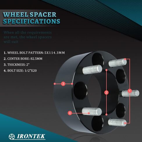 IRONTEK 5x114.3mm Wheel Spacer (2in 82.5mm Bore, 1/2" x 20 Studs) 5x4.5" to 5x4.5" Wheel Spacers Adapter 50mm FITS Ford Crown Victoria Explorer Mustang Ranger, Jeep Wrangler TJ, YJ, XJ, KJ, KK, ZJ, MJ in Saudi Arabia