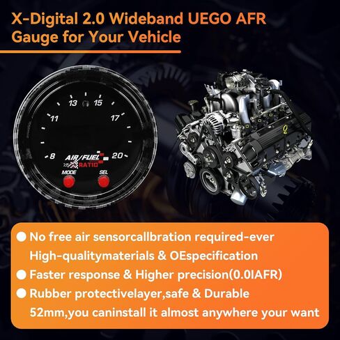 30-0300 X Series مقياس نسبة وقود الهواء UEGO عريض النطاق 52 مم (2-1/16 بوصة) مع مستشعر LSU 4.9، مجموعة مستشعر التحكم O2 عريض النطاق، وحدة تحكم Afr رقمية مطورة | 0-5 فولت وإخراج Rs232 in Kuwait