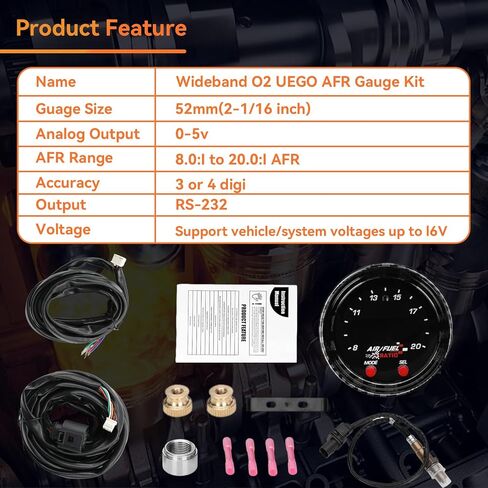 30-0300 X Series مقياس نسبة وقود الهواء UEGO عريض النطاق 52 مم (2-1/16 بوصة) مع مستشعر LSU 4.9، مجموعة مستشعر التحكم O2 عريض النطاق، وحدة تحكم Afr رقمية مطورة | 0-5 فولت وإخراج Rs232 in Kuwait