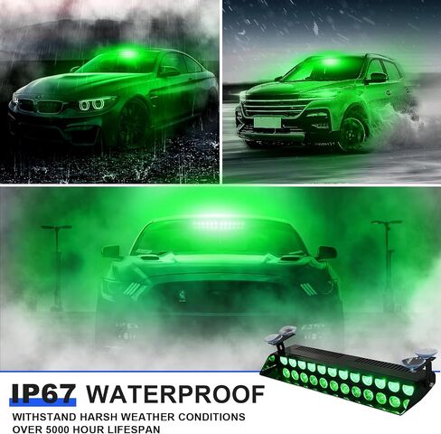 Green Dash Lights 12Leds Emergency Warning Strobe Lights 17 Modes With Suction Cups Base for Snow Plow, Trucks, Construction Vehicles in Saudi Arabia