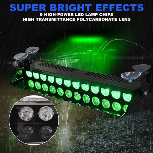 Green Dash Lights 12Leds Emergency Warning Strobe Lights 17 Modes With Suction Cups Base for Snow Plow, Trucks, Construction Vehicles in Saudi Arabia