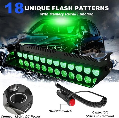 Green Dash Lights 12Leds Emergency Warning Strobe Lights 17 Modes With Suction Cups Base for Snow Plow, Trucks, Construction Vehicles in Saudi Arabia