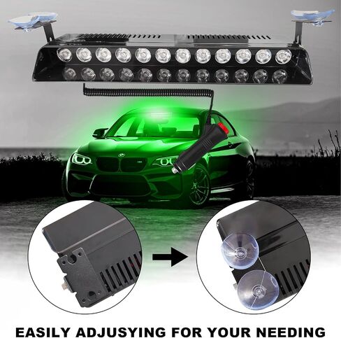 Green Dash Lights 12Leds Emergency Warning Strobe Lights 17 Modes With Suction Cups Base for Snow Plow, Trucks, Construction Vehicles in Saudi Arabia