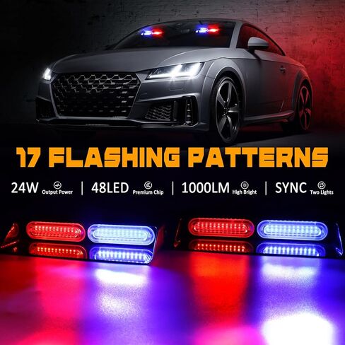 2 In 1 Interior Windshield Strobe Lights, 48-LED Emergency Dash Hazard Warning Safety Flashing Traffic Advisor Lights for Construction Vehicles Trucks Tow Cars, Red Blue in Saudi Arabia