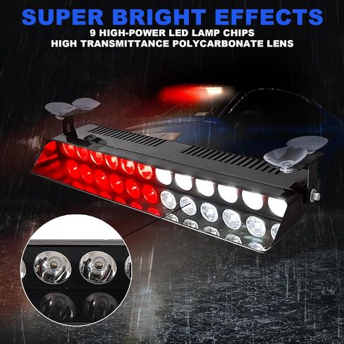 Green Dash Lights 12Leds Emergency Warning Strobe Lights 17 Modes With Suction Cups Base for Snow Plow, Trucks, Construction Vehicles in Saudi Arabia