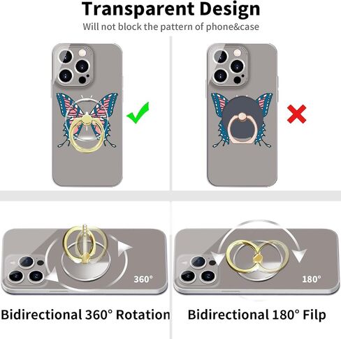 Clear Gold Phone Holder Ring Grips for iPhone Samsung Galaxy, Transparent Finger Ring Stand for Smartphones Tablets Cases 5-Crystal in Saudi Arabia