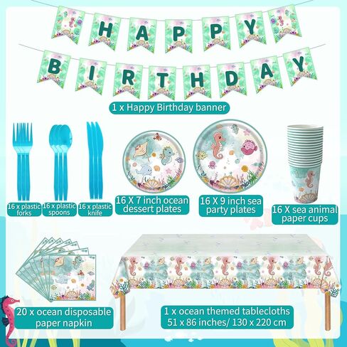 158 قطعة من لوازم الحفلات تحت البحر، أدوات مائدة لحفلات البحر المحيط، ديكورات حفلات تحت الماء، أطباق ورقية لحيوانات البحر اللطيفة، مناديل، أكواب، مفرش طاولة، شاطئ البحر، لوازم حفلات أعياد الميلاد 16 ضيفًا in Kuwait