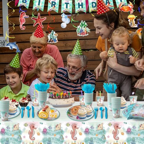 158 قطعة من لوازم الحفلات تحت البحر، أدوات مائدة لحفلات البحر المحيط، ديكورات حفلات تحت الماء، أطباق ورقية لحيوانات البحر اللطيفة، مناديل، أكواب، مفرش طاولة، شاطئ البحر، لوازم حفلات أعياد الميلاد 16 ضيفًا in Kuwait