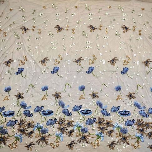 51 "نسيج دانتيل مطرز بالزهور رائع واسع، شبكة بنية مطرزة بالزهور من التول الدانتيل قماش دانتيل لحفلات الزفاف DIY فستان زفاف زهرة فتاة ثوب ديكور المنزل (3 يارد) in Kuwait