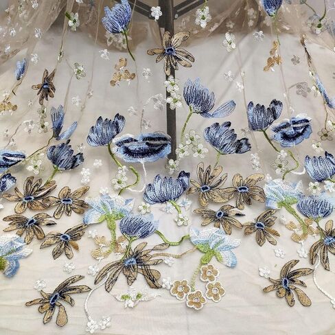 51 "نسيج دانتيل مطرز بالزهور رائع واسع، شبكة بنية مطرزة بالزهور من التول الدانتيل قماش دانتيل لحفلات الزفاف DIY فستان زفاف زهرة فتاة ثوب ديكور المنزل (3 يارد) in Kuwait
