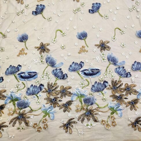 51 "نسيج دانتيل مطرز بالزهور رائع واسع، شبكة بنية مطرزة بالزهور من التول الدانتيل قماش دانتيل لحفلات الزفاف DIY فستان زفاف زهرة فتاة ثوب ديكور المنزل (3 يارد) in Kuwait