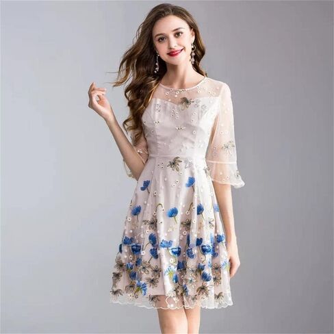 51 "نسيج دانتيل مطرز بالزهور رائع واسع، شبكة بنية مطرزة بالزهور من التول الدانتيل قماش دانتيل لحفلات الزفاف DIY فستان زفاف زهرة فتاة ثوب ديكور المنزل (3 يارد) in Kuwait