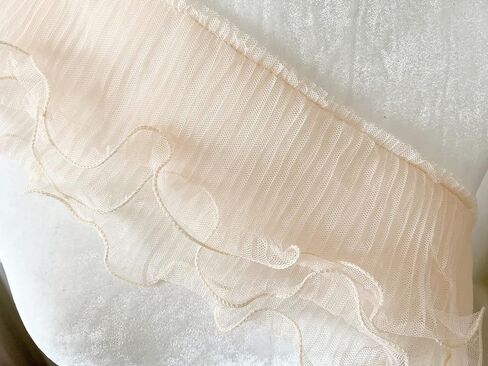 PEPPERLONELY 1 Yard 3-Layer Pleated Tulle Lace Chiffon Fabric Ribbon Fringe Elastic Ruffle Trim Dress Collar Cuffs DIY Sewing Material, 5 Inches Width, White in Saudi Arabia