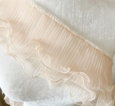 PEPPERLONELY 1 Yard 3-Layer Pleated Tulle Lace Chiffon Fabric Ribbon Fringe Elastic Ruffle Trim Dress Collar Cuffs DIY Sewing Material, 5 Inches Width, White in Saudi Arabia