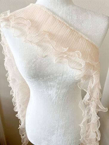 PEPPERLONELY 1 Yard 3-Layer Pleated Tulle Lace Chiffon Fabric Ribbon Fringe Elastic Ruffle Trim Dress Collar Cuffs DIY Sewing Material, 5 Inches Width, White in Saudi Arabia