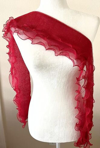 PEPPERLONELY 1 Yard 3-Layer Pleated Tulle Lace Chiffon Fabric Ribbon Fringe Elastic Ruffle Trim Dress Collar Cuffs DIY Sewing Material, 5 Inches Width, White in Saudi Arabia