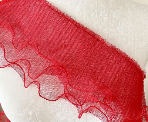 PEPPERLONELY 1 Yard 3-Layer Pleated Tulle Lace Chiffon Fabric Ribbon Fringe Elastic Ruffle Trim Dress Collar Cuffs DIY Sewing Material, 5 Inches Width, White in Saudi Arabia