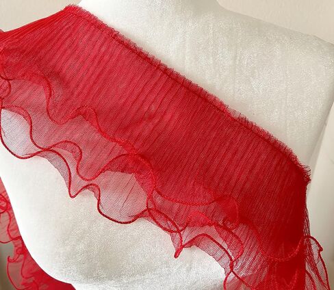 PEPPERLONELY 1 Yard 3-Layer Pleated Tulle Lace Chiffon Fabric Ribbon Fringe Elastic Ruffle Trim Dress Collar Cuffs DIY Sewing Material, 5 Inches Width, White in Saudi Arabia