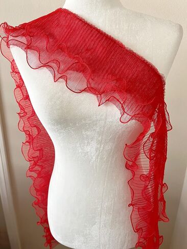 PEPPERLONELY 1 Yard 3-Layer Pleated Tulle Lace Chiffon Fabric Ribbon Fringe Elastic Ruffle Trim Dress Collar Cuffs DIY Sewing Material, 5 Inches Width, White in Saudi Arabia