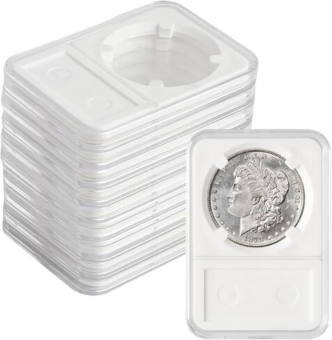 10 قطع من حافظات العملات البلاستيكية 38 مم حاملات مجموعة العملات المعدنية لحقيبة تخزين العملات المعدنية بالدولار الفضي مع حشية بيضاء وأكمام عملات بلاستيكية لهواة جمع العملات المعدنية in Kuwait