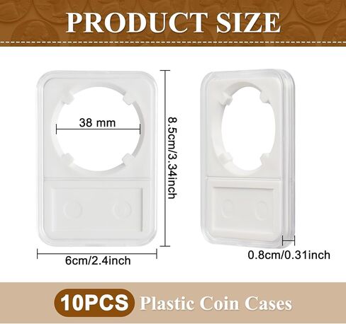 10 قطع من حافظات العملات البلاستيكية 38 مم حاملات مجموعة العملات المعدنية لحقيبة تخزين العملات المعدنية بالدولار الفضي مع حشية بيضاء وأكمام عملات بلاستيكية لهواة جمع العملات المعدنية in Kuwait