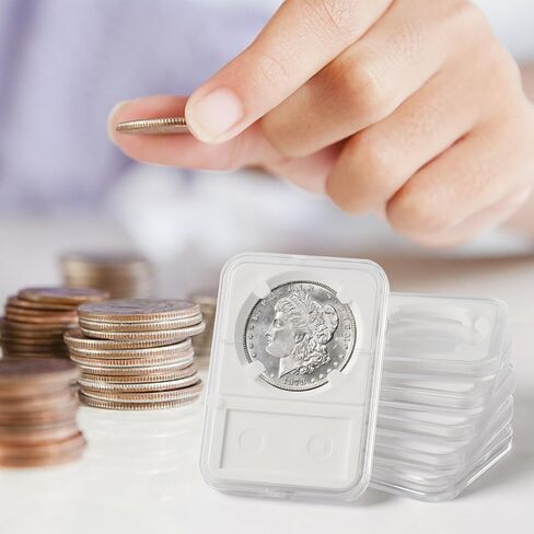 10 قطع من حافظات العملات البلاستيكية 38 مم حاملات مجموعة العملات المعدنية لحقيبة تخزين العملات المعدنية بالدولار الفضي مع حشية بيضاء وأكمام عملات بلاستيكية لهواة جمع العملات المعدنية in Kuwait