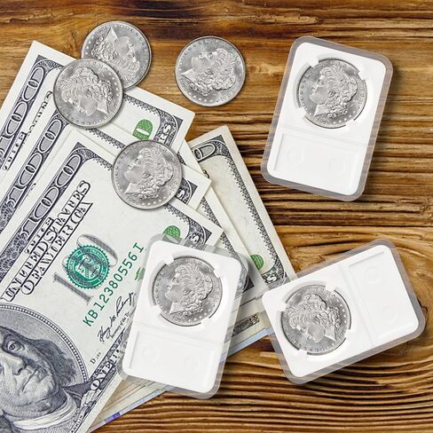 10 قطع من حافظات العملات البلاستيكية 38 مم حاملات مجموعة العملات المعدنية لحقيبة تخزين العملات المعدنية بالدولار الفضي مع حشية بيضاء وأكمام عملات بلاستيكية لهواة جمع العملات المعدنية in Kuwait