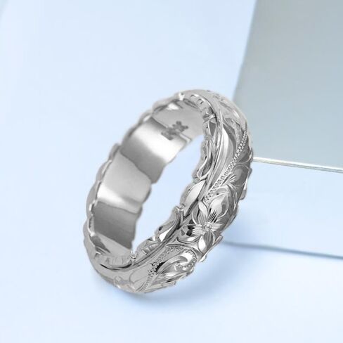 Rose Gold Plated 925 Sterling Silver Hawaiian Princess Plumeria Flower Scroll Promise Ring Stackable Wedding Engagement Band Engraved Rose Flower Ring for Women(Rose Gold 7#) in Saudi Arabia