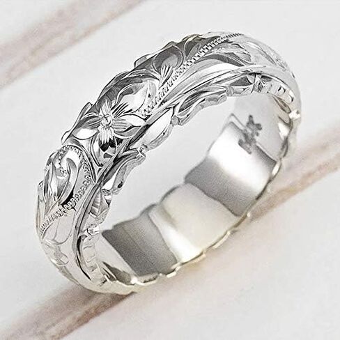 Rose Gold Plated 925 Sterling Silver Hawaiian Princess Plumeria Flower Scroll Promise Ring Stackable Wedding Engagement Band Engraved Rose Flower Ring for Women(Rose Gold 7#) in Saudi Arabia
