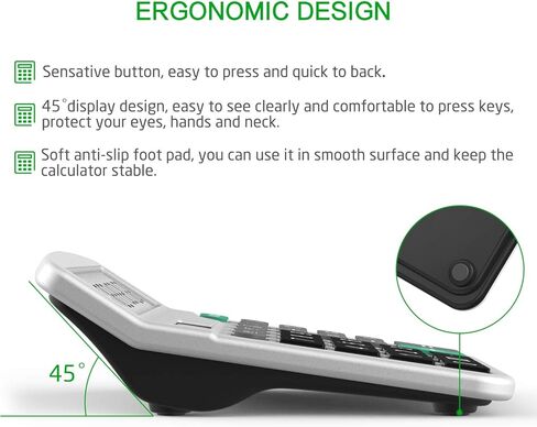 Calculator, Splaks Standard Functional Desktop Calculator Solar and AA Battery Dual Power Electronic Calculator with 12-Digit Large Display (2 Updated Silver) in Kuwait