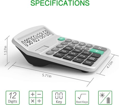 Calculator, Splaks Standard Functional Desktop Calculator Solar and AA Battery Dual Power Electronic Calculator with 12-Digit Large Display (2 Updated Silver) in Kuwait