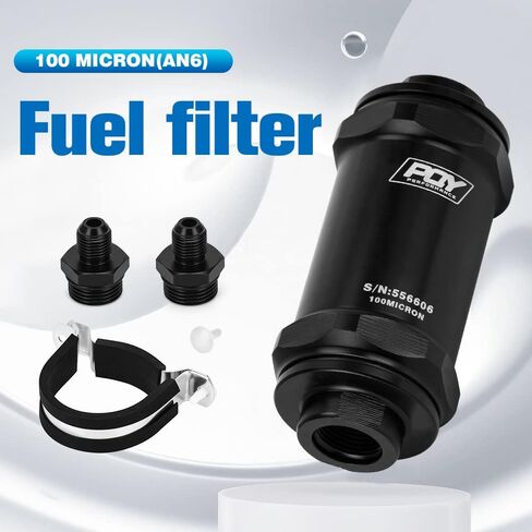 فلتر الوقود PQYRACING AN6 المضمن PQY E85 الإيثانول مع عنصر الفولاذ المقاوم للصدأ 100 ميكرون وملصق PQY in Kuwait