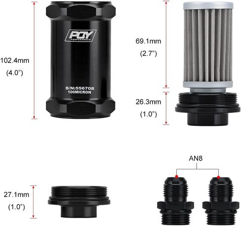 فلتر الوقود PQYRACING AN6 المضمن PQY E85 الإيثانول مع عنصر الفولاذ المقاوم للصدأ 100 ميكرون وملصق PQY in Kuwait