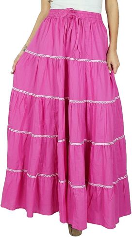 Bimba Womens Long Flaired Cotton Skirt Boho Maxi Bottoms Elastic Waist Indian Clothing in Saudi Arabia