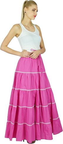 Bimba Womens Long Flaired Cotton Skirt Boho Maxi Bottoms Elastic Waist Indian Clothing in Saudi Arabia