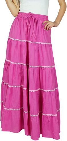 Bimba Womens Long Flaired Cotton Skirt Boho Maxi Bottoms Elastic Waist Indian Clothing in Saudi Arabia