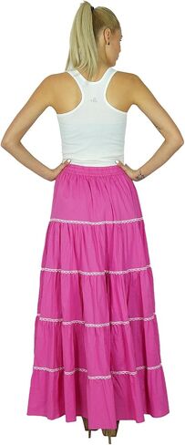 Bimba Womens Long Flaired Cotton Skirt Boho Maxi Bottoms Elastic Waist Indian Clothing in Saudi Arabia