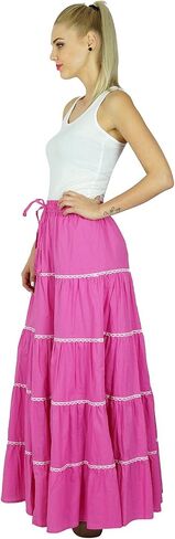 Bimba Womens Long Flaired Cotton Skirt Boho Maxi Bottoms Elastic Waist Indian Clothing in Saudi Arabia