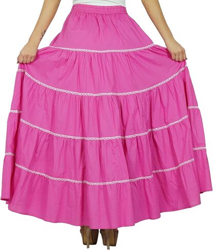 Bimba Womens Long Flaired Cotton Skirt Boho Maxi Bottoms Elastic Waist Indian Clothing in Saudi Arabia