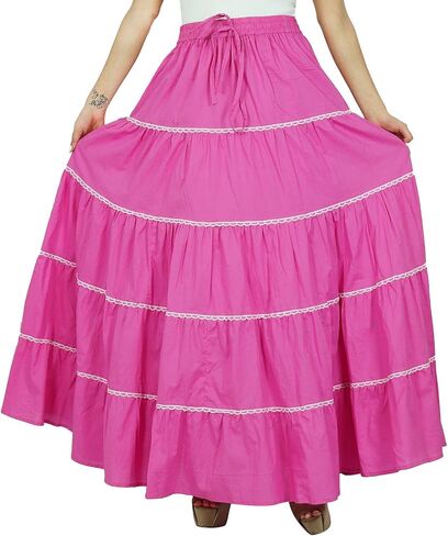Bimba Womens Long Flaired Cotton Skirt Boho Maxi Bottoms Elastic Waist Indian Clothing in Saudi Arabia