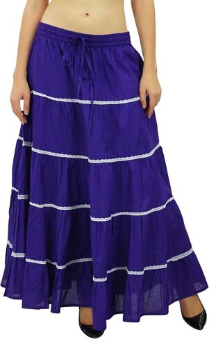 Bimba Womens Long Flaired Cotton Skirt Boho Maxi Bottoms Elastic Waist Indian Clothing in Saudi Arabia