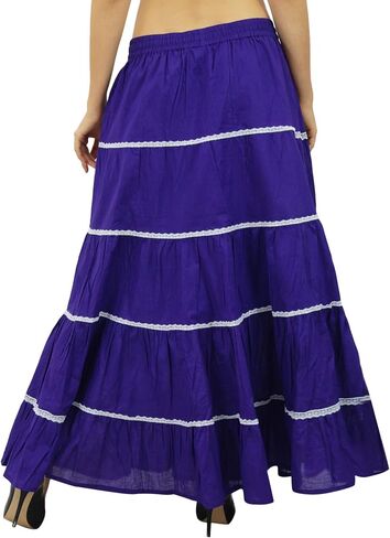 Bimba Womens Long Flaired Cotton Skirt Boho Maxi Bottoms Elastic Waist Indian Clothing in Saudi Arabia