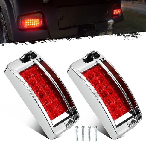 Partsam 2Pcs 6 inch Red 21LED Rectangle Side Marker Clearance Lights with Plastic Chrome Bezel, Waterproof 6"x2" Rectangular Stop Turn Brake Tail Lights for Trailer Truck RV Camper, Surface Mount, 12V in Saudi Arabia
