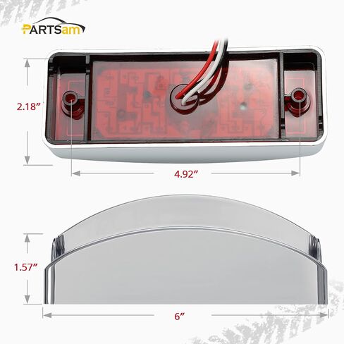 Partsam 2Pcs 6 inch Red 21LED Rectangle Side Marker Clearance Lights with Plastic Chrome Bezel, Waterproof 6"x2" Rectangular Stop Turn Brake Tail Lights for Trailer Truck RV Camper, Surface Mount, 12V in Saudi Arabia