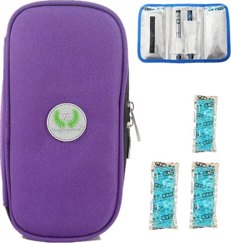 عبوة أنسولين مضادة للماء للسفر مع ثلاث عبوات ثلج مع مقياس درجة الحرارة (أرجواني) in Kuwait