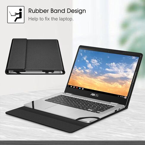 Fintie Sleeve Case for 14" ASUS Chromebook C423NA / Acer Swift 3 14 SF314-55 55G SF314-56 / Acer Chromebook Spin 514 CP514-1H - Premium PU Leather Portfolio Book Cover, Black in Saudi Arabia
