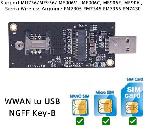 Cablecc Key-B M.2 NGFF WWAN إلى USB 3.0 محول بطاقة الناهض مع فتحة SIM لبطاقة مودم الوحدة اللاسلكية 3G/4G/5G LTE in Kuwait