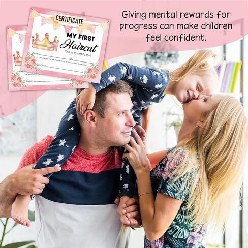 25 شهادة قص شعر التاج الوردي للفتيات الصغيرات، شهادة تذكار لقص الشعر الأول للفتيات، علامة بارزة، جائزة قص الشعر الأولى للفتيات والأطفال مقاس 8 بوصات × 10 بوصات - FS222 in Kuwait