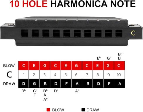 Blues Harmonica, AKLOT 10 Holes Harmonicas Set for Kids Adults Key of A B C D E F G 7 Tone with Hard Case Black in Saudi Arabia